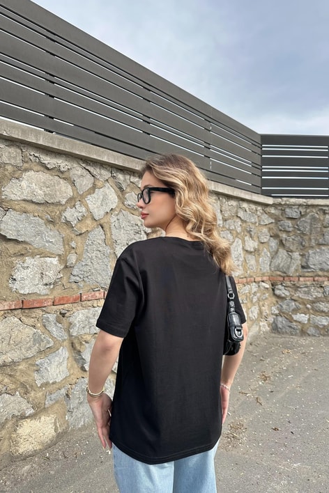 Kalp İşleme Tshirt Siyah