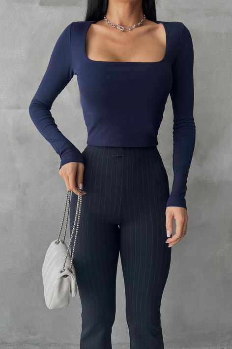 Kare Yaka Basic Tshirt Lacivert