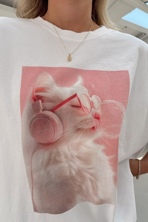 Kedi Baskılı Tshirt Ekru