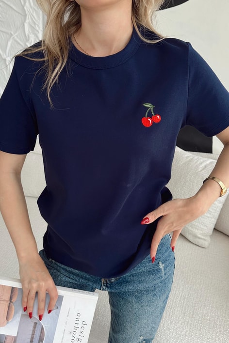 Kiraz Nakış Tshirt Lacivert