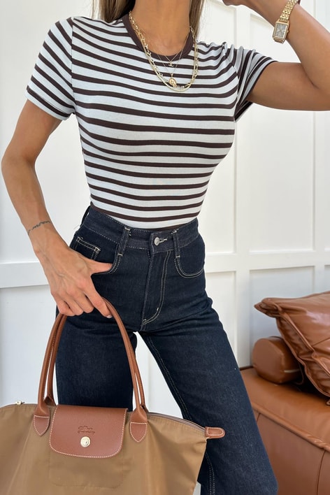 Kısa Kol Çizgili Tshirt Mavi