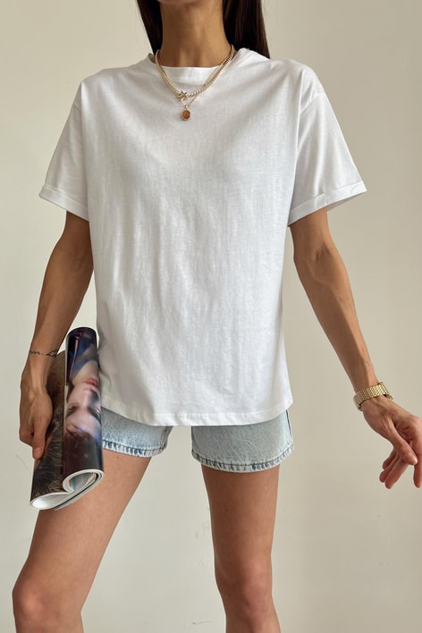 Kol Katlamalı Basic Tshirt Beyaz