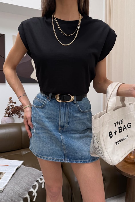 Kolsuz Pamuklu Tshirt Siyah