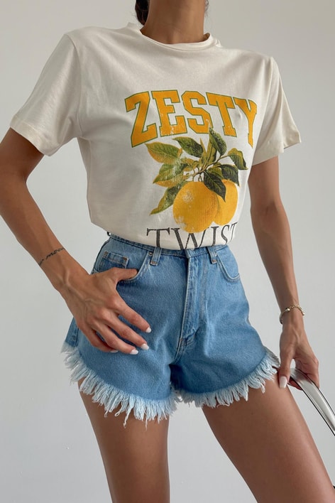 Lemon Baskı Tshirt Bej