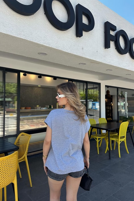 Limon Detaylı Tshirt Gri
