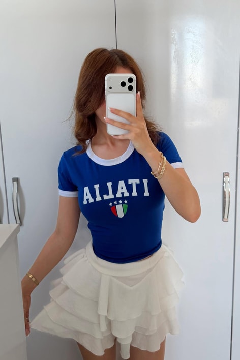 Lisanslı Forma Kısa Tshirt Italia Mavi