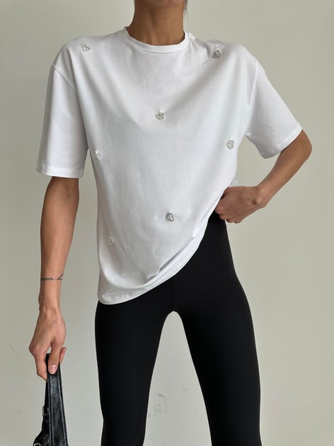 Lover Taşlı Tshirt Beyaz