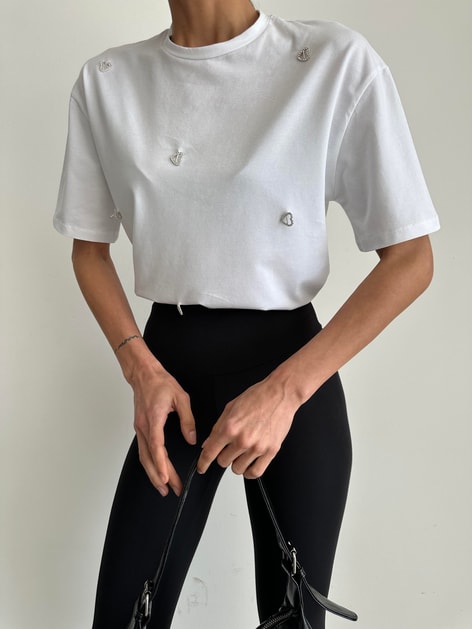 Lover Taşlı Tshirt Beyaz
