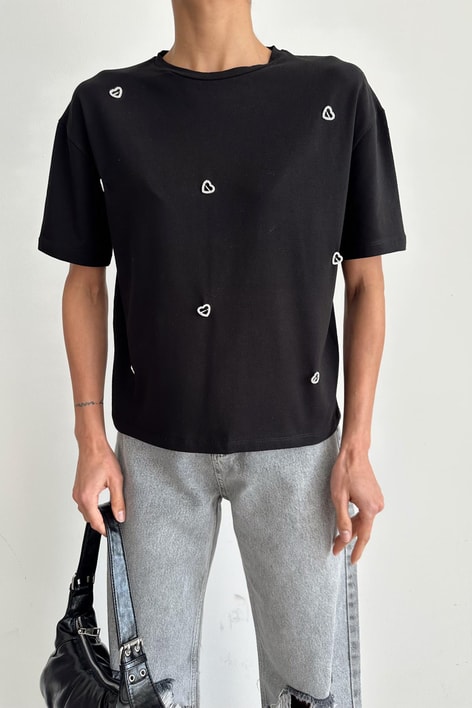 Lover Taşlı Tshirt Siyah