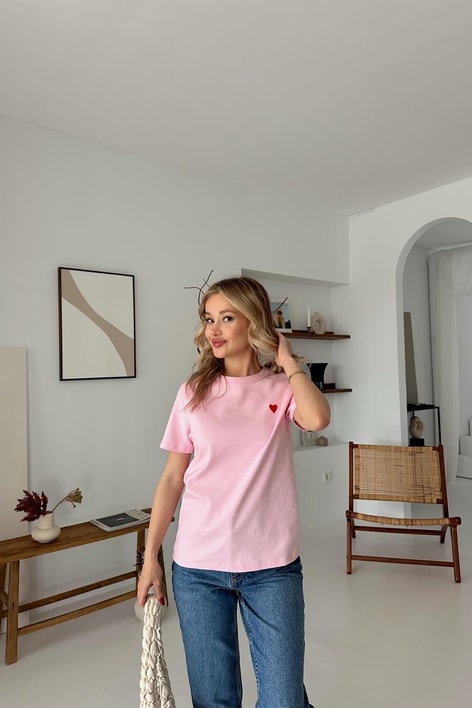Mini Heart Tshirt Pudra