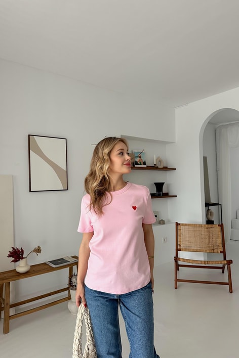 Mini Heart Tshirt Pudra