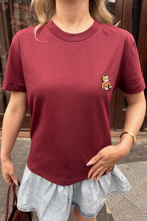 Mini Teddy Nakışlı Tshirt Bordo