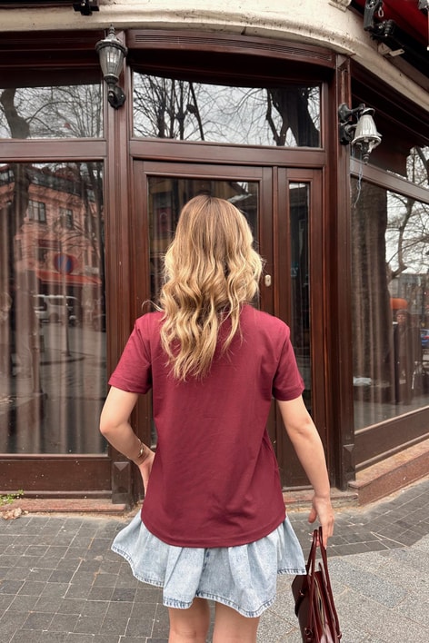 Mini Teddy Nakışlı Tshirt Bordo