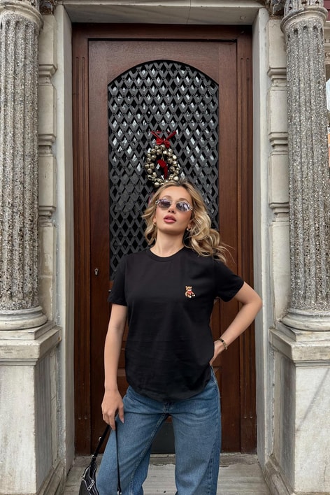 Mini Teddy Nakışlı Tshirt Siyah