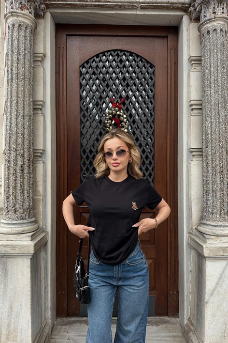 Mini Teddy Nakışlı Tshirt Siyah