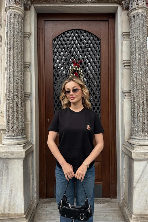Mini Teddy Nakışlı Tshirt Siyah