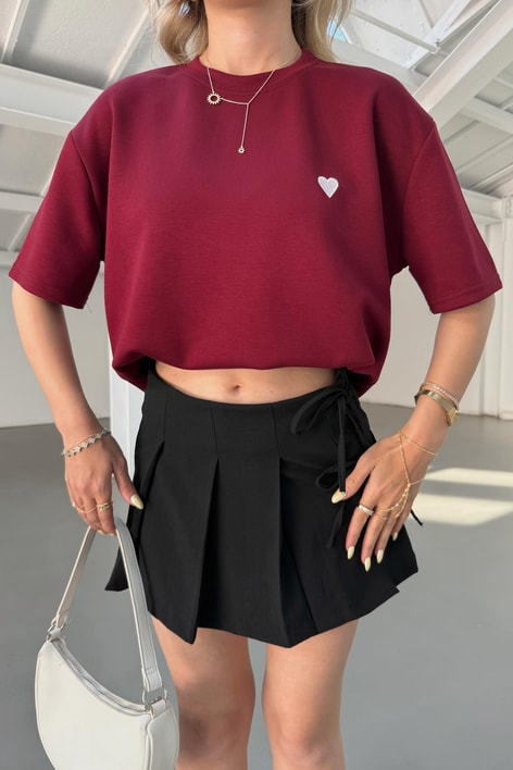 Modal Heart Tshirt Bordo