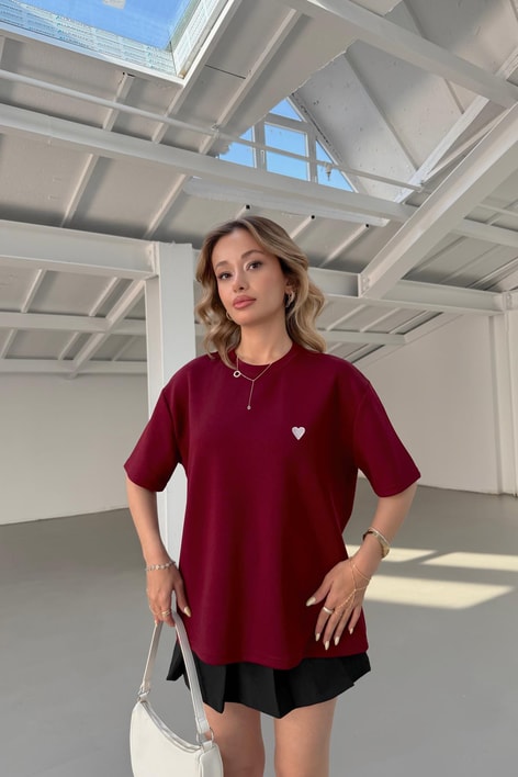 Modal Heart Tshirt Bordo