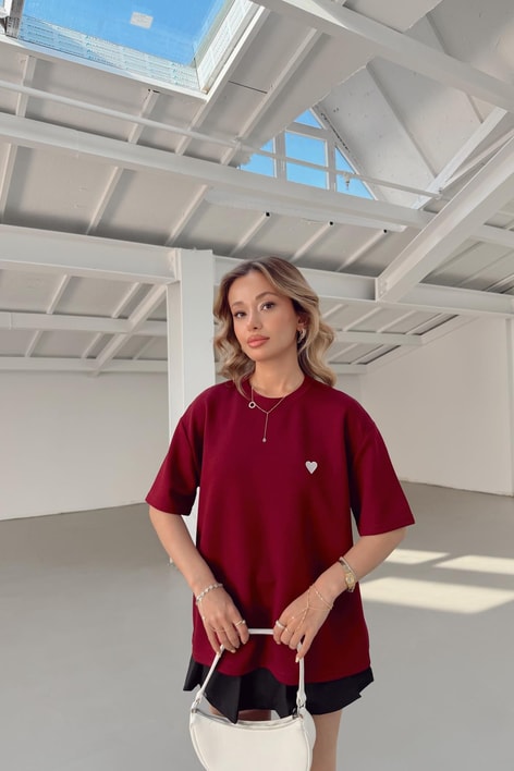 Modal Heart Tshirt Bordo