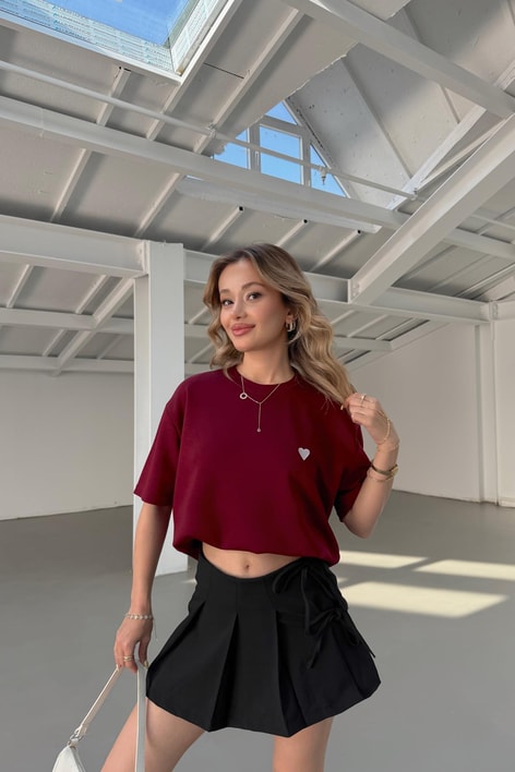 Modal Heart Tshirt Bordo