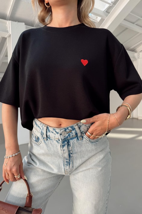 Modal Heart Tshirt Siyah