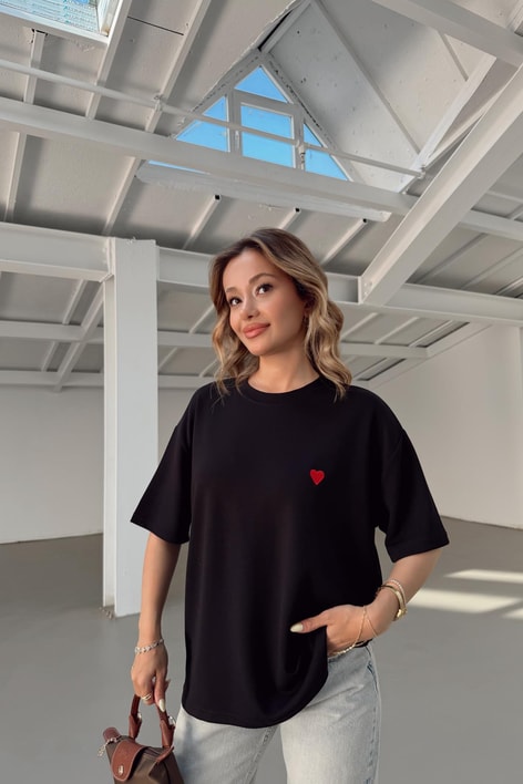 Modal Heart Tshirt Siyah
