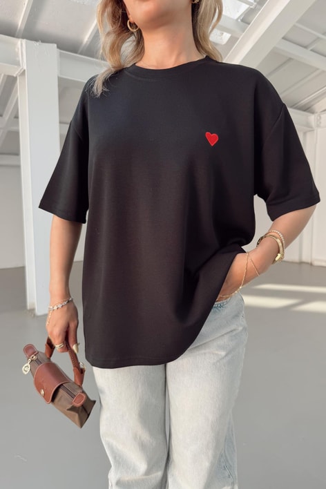 Modal Heart Tshirt Siyah
