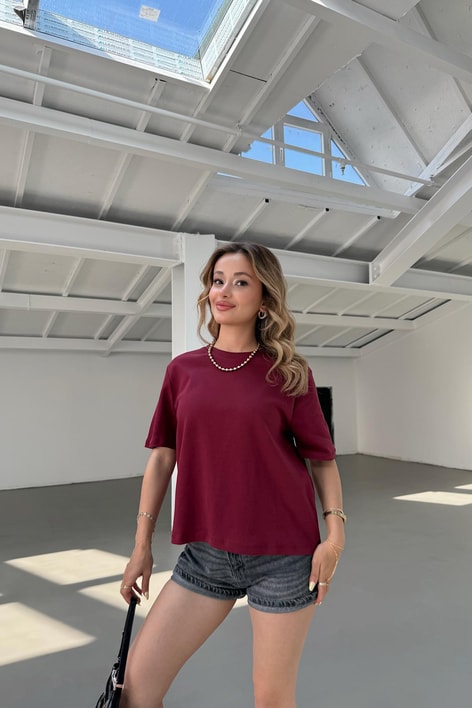 Modern Fit Crop Tshirt Bordo