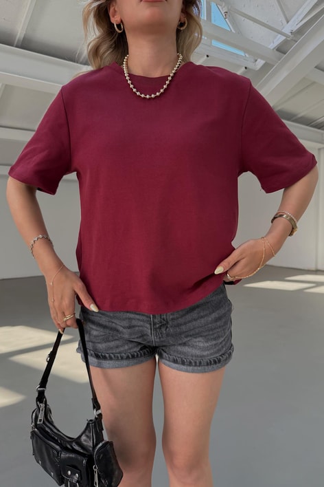Modern Fit Crop Tshirt Bordo
