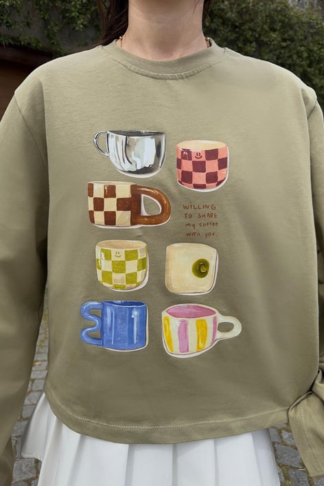 Mug Cup Yarasa Uzun Kol Tshirt Kivi Yeşili
