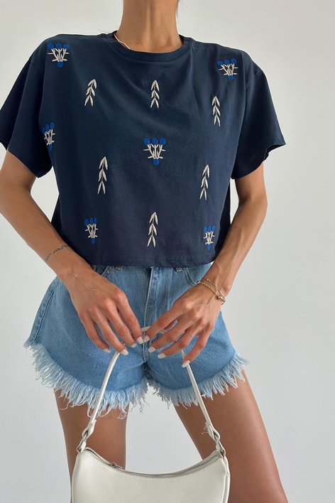 Nakışlı Tshirt Lacivert