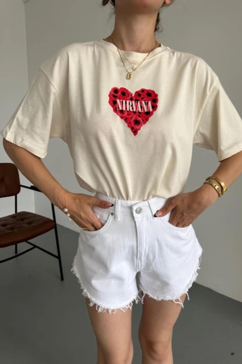 Nirvana Baskı Tshirt Bej