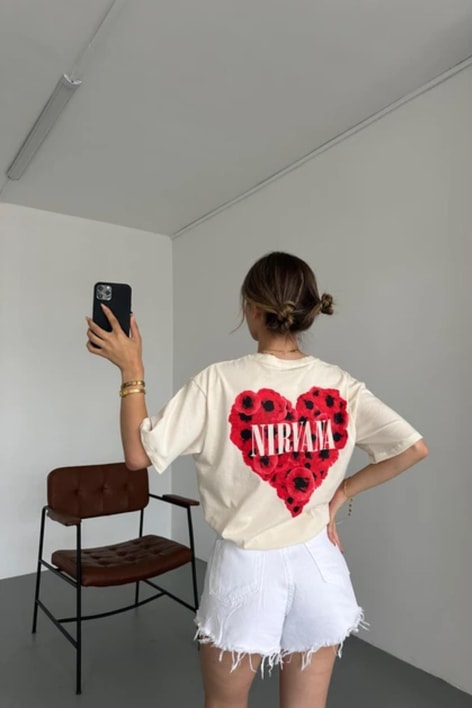 Nirvana Baskı Tshirt Bej