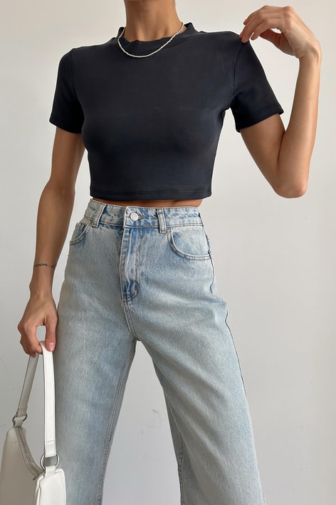 One Basic Crop Tshirt Antrasit