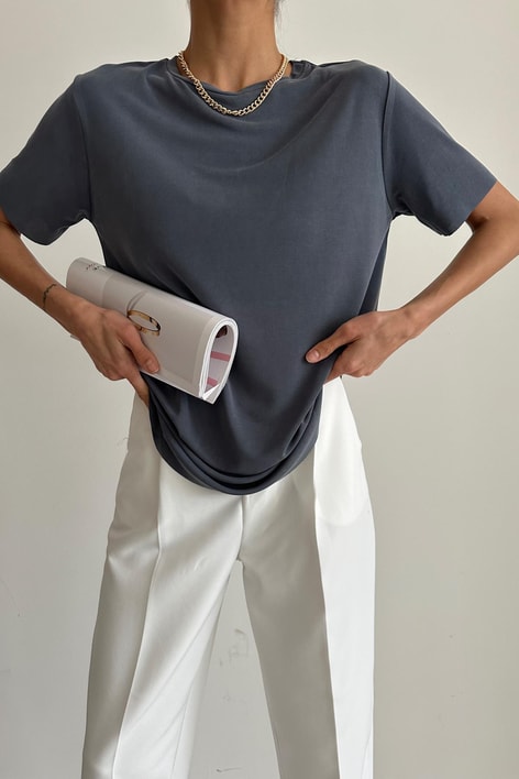 Oval Kesim Basıc Tshırt Antrasit