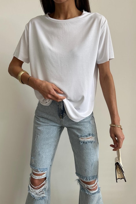 Oval Kesim Basıc Tshırt Beyaz