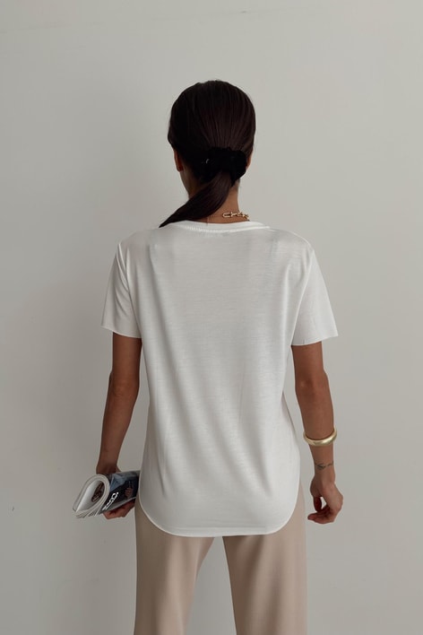 Oval Kesim Basıc Tshırt Ekru