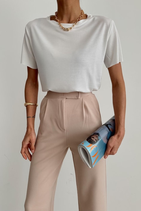 Oval Kesim Basıc Tshırt Ekru