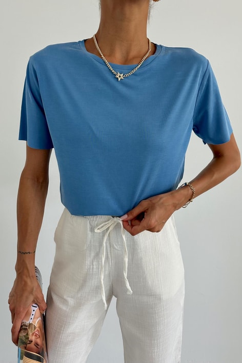 Oval Kesim Basıc Tshırt Mavi