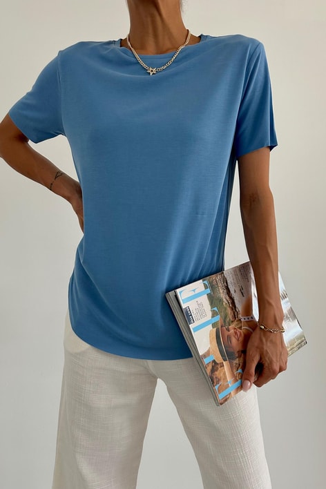 Oval Kesim Basıc Tshırt Mavi