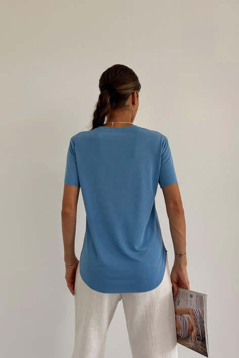 Oval Kesim Basıc Tshırt Mavi