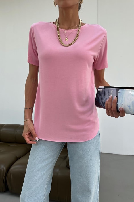 Oval Kesim Basic Tshirt Pembe