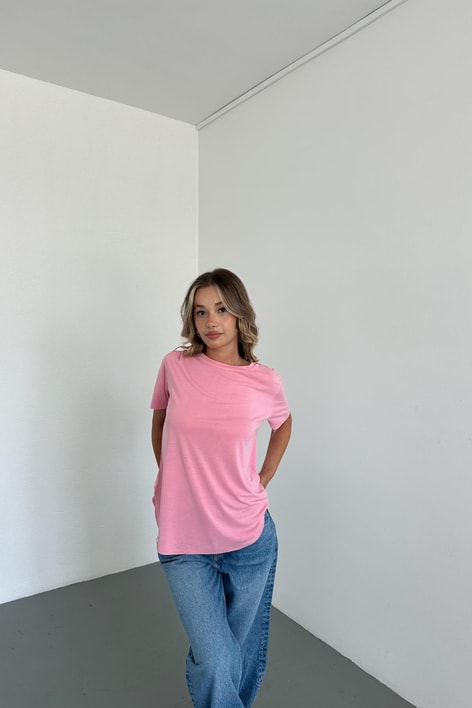 Oval Kesim Basıc Tshırt Şeker Pembe