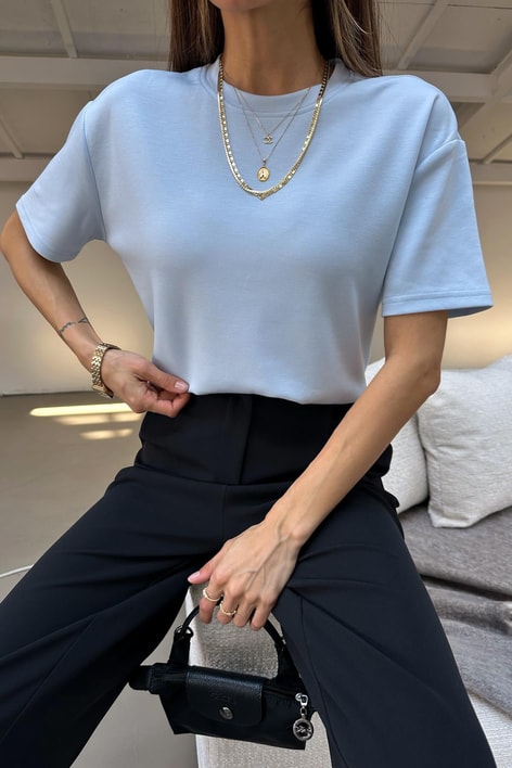 Oversize Modal Tshirt Açık Mavi