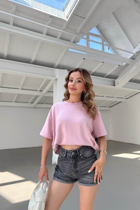 Oversize Modal Tshirt Pembe