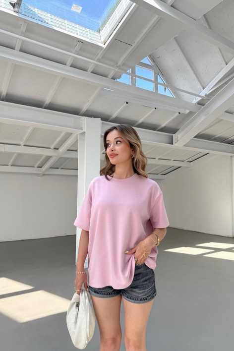 Oversize Modal Tshirt Pembe