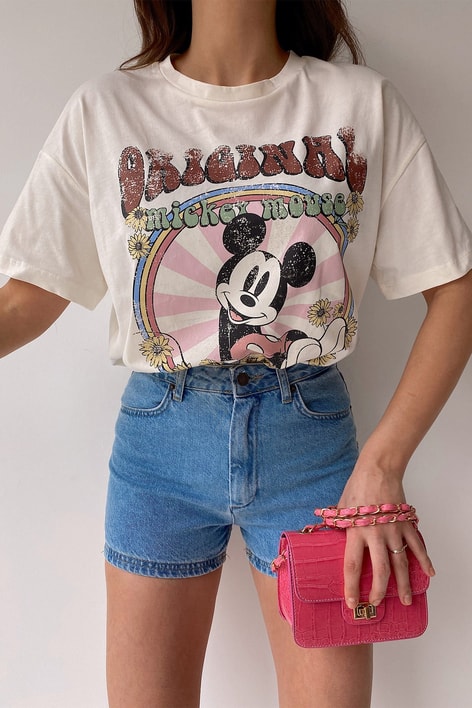 Ovesize Mickey Tshirt Krem