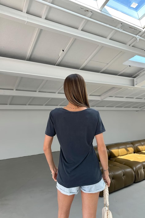 Oyso Kumaş V Yaka Basic Tshirt Antrasit