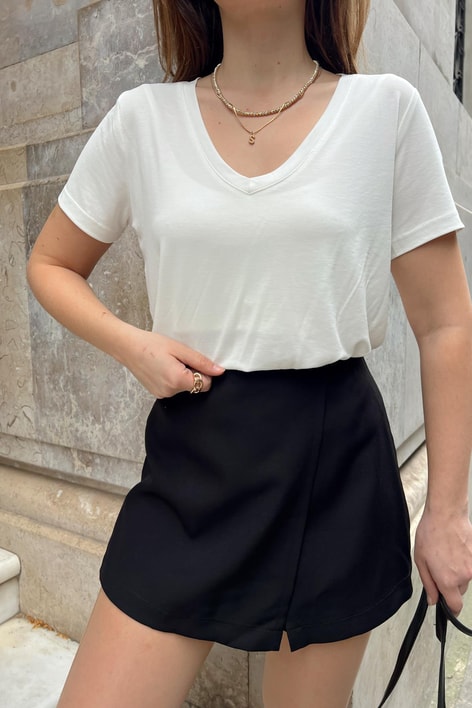Oyso Kumaş V Yaka Basic Tshirt Ekru