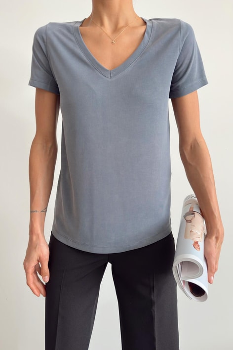 Oyso Kumaş V Yaka Basic Tshirt Gri